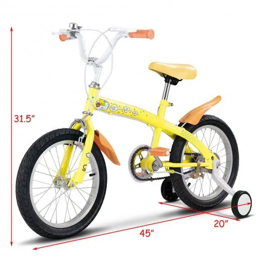 16" Outdoor Sports Kids Bicycle with Training Wheels Bell-Yellow