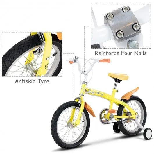 16" Outdoor Sports Kids Bicycle with Training Wheels Bell-Yellow