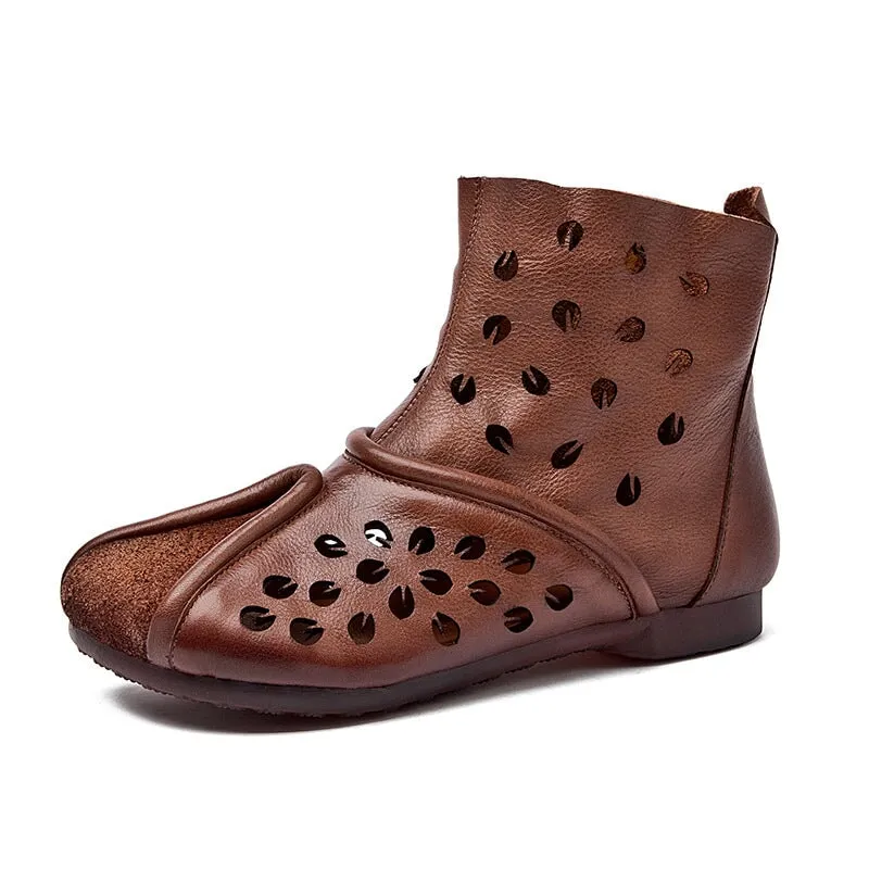 Cut Out Summer Boots Breathable Short Boots in Coffee