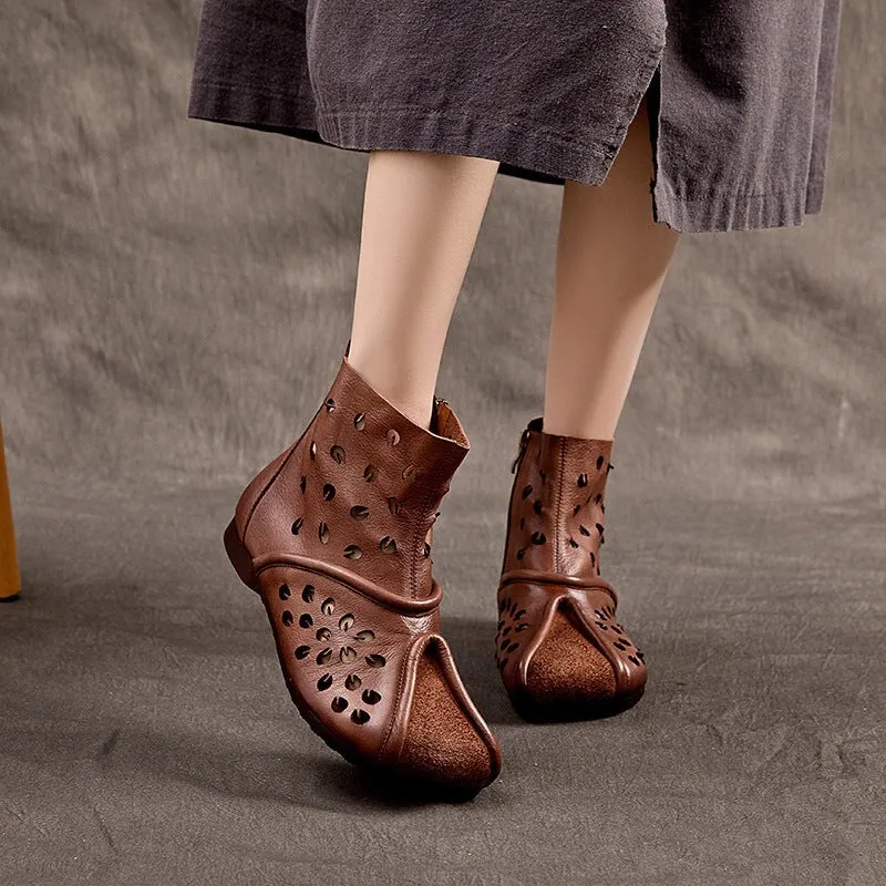 Cut Out Summer Boots Breathable Short Boots in Coffee