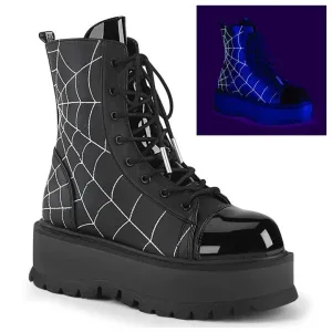 Demonia Slacker-88 Vegan Leather Boot with Spider Web