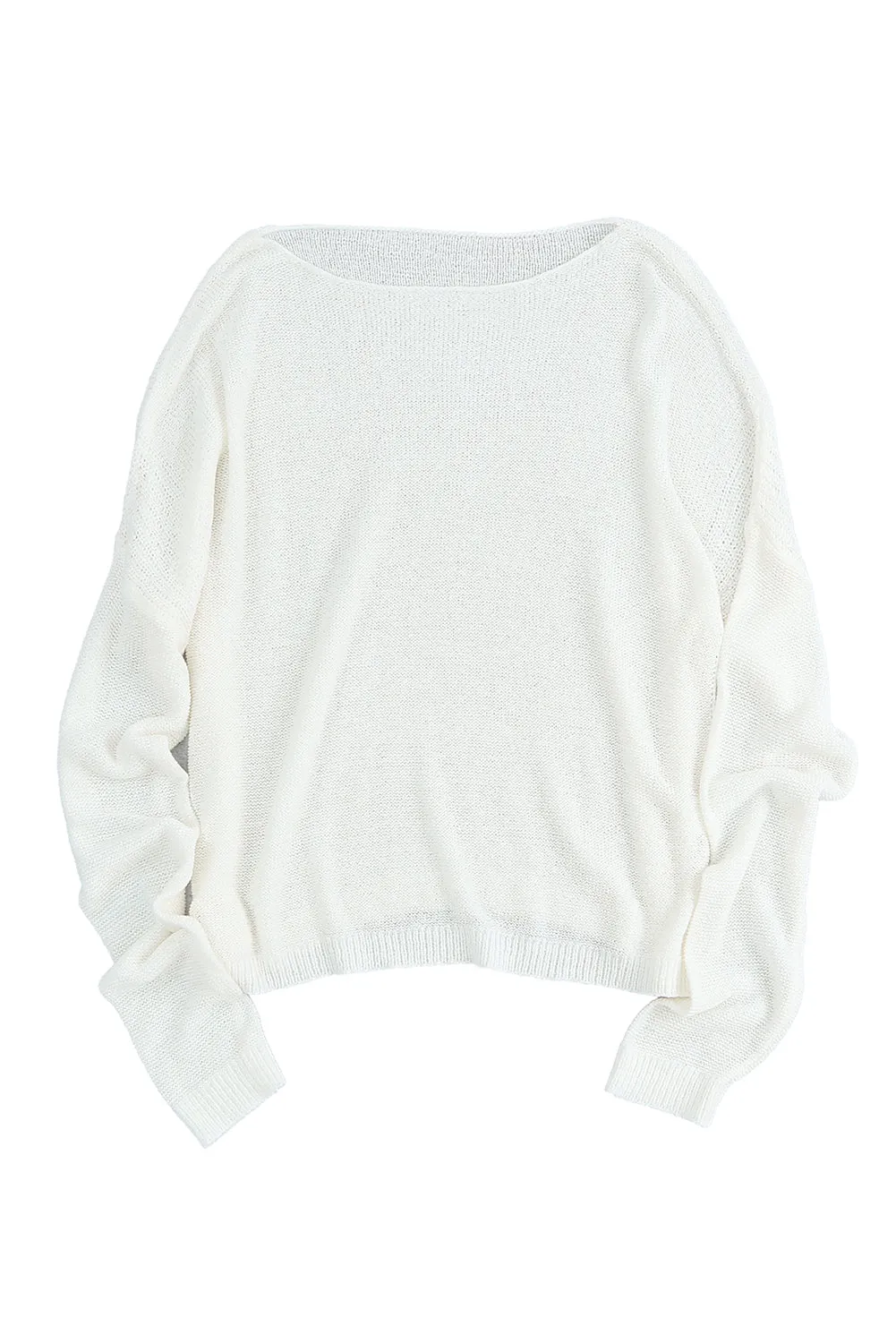 iForgirls White Solid Drop Shoulder Pullover Sweater