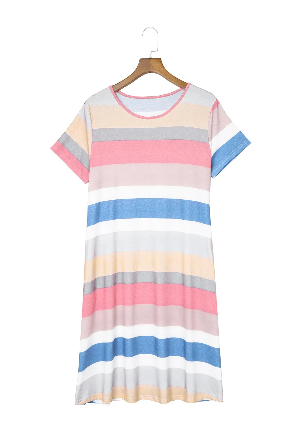 Multicolor Striped Casual Pocket Color Block T Shirt Dress