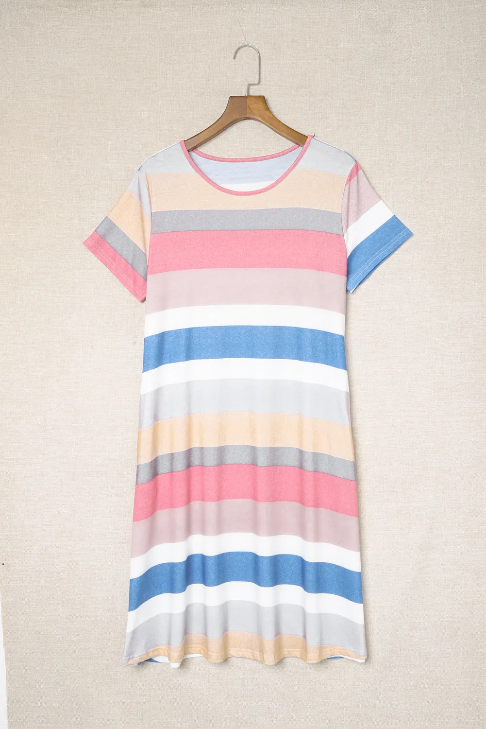 Multicolor Striped Casual Pocket Color Block T Shirt Dress