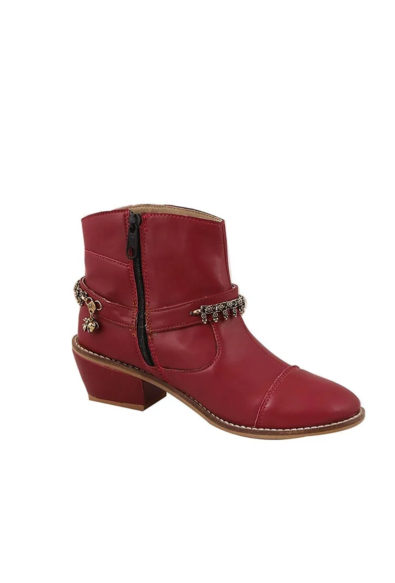 Red Leather Ankle Boots