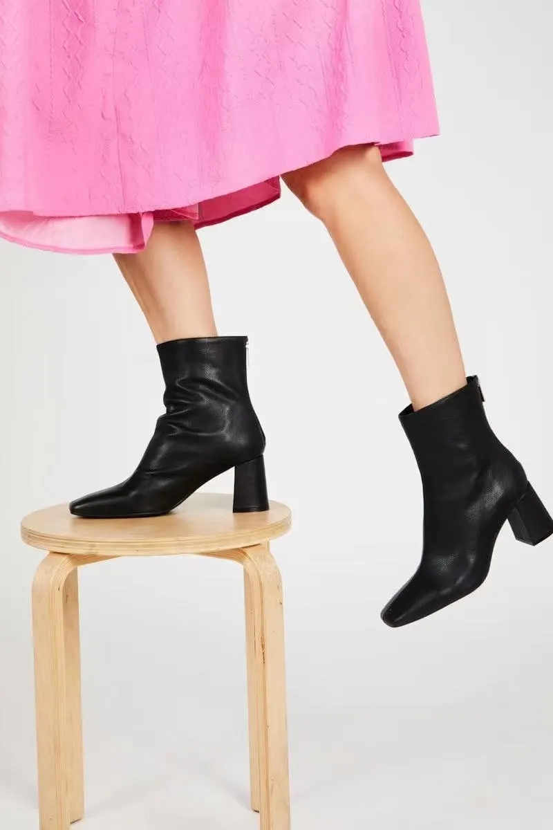 Square Toe High Heel Ankle Boots